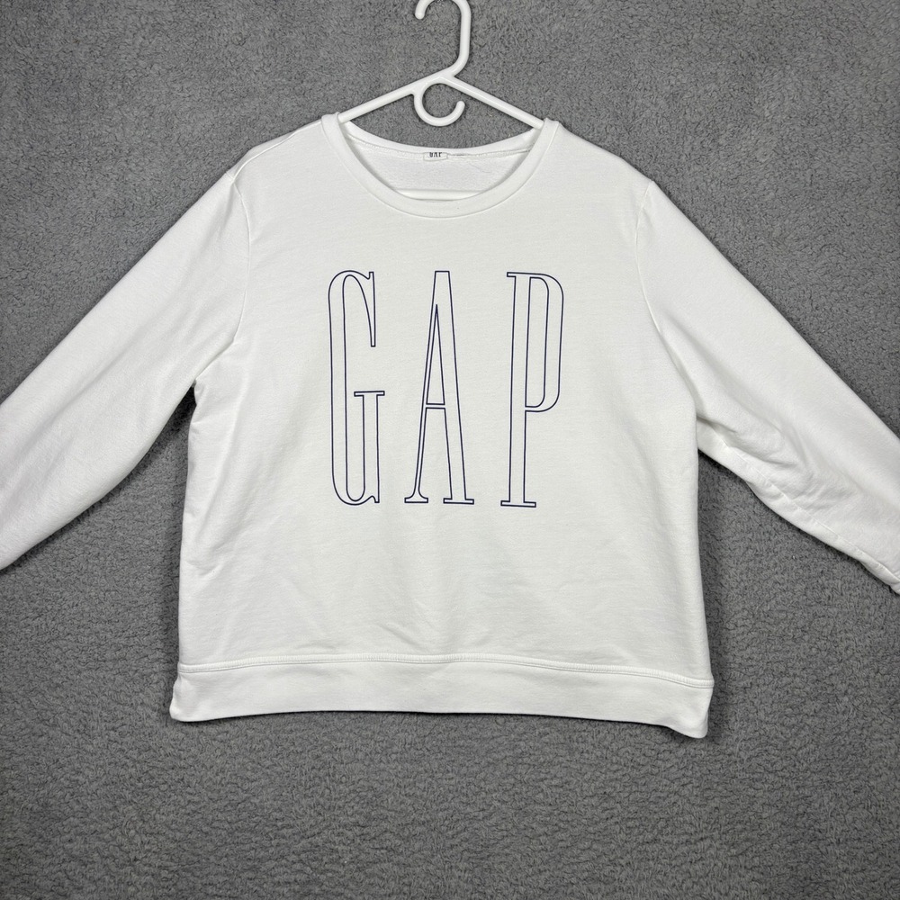Gap Womens XL White Graphic Logo Crewneck Sweatshirt Long Sleeve Pullover